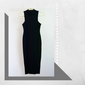 Sexy Black Midi dress with Mock-Turtleneck- XS